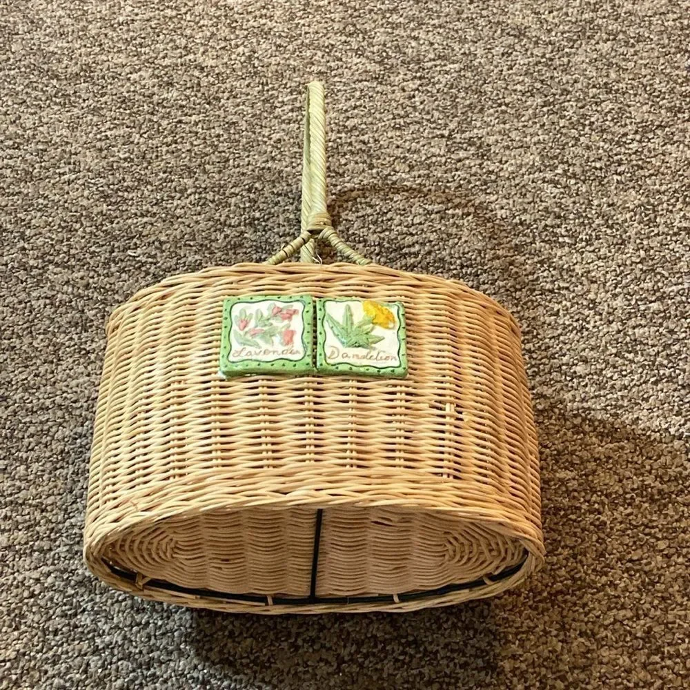 Natural Wicker Basket with Floral Design